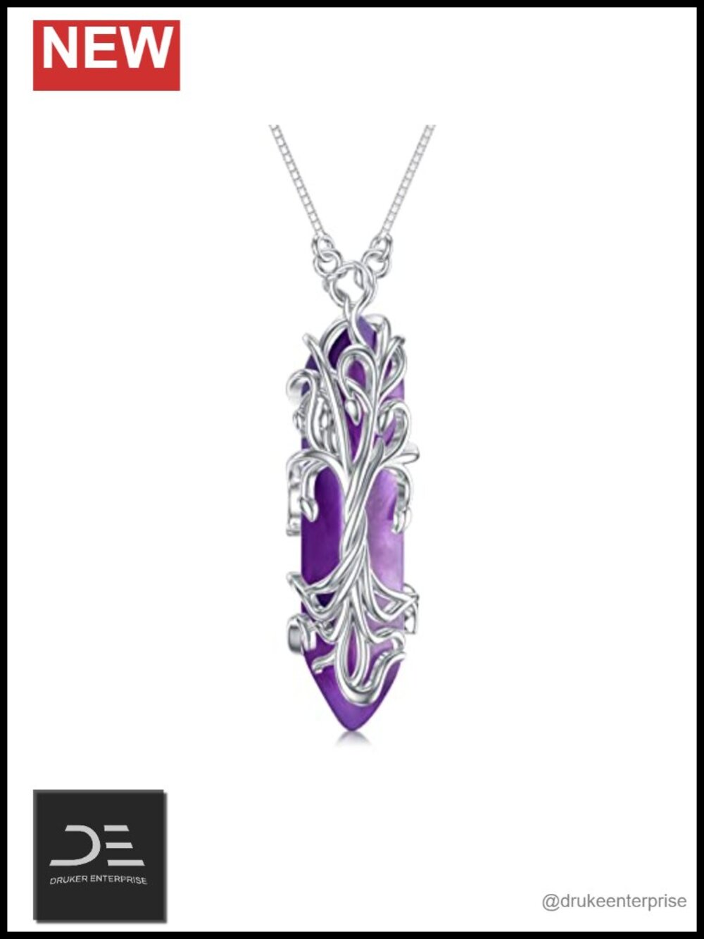 Healing Crystal Necklace 925 Sterling Silver Tree of Life Wrapped Pendant Reiki